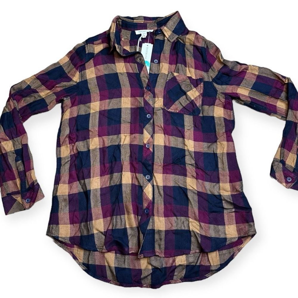Plaid Button Down Shirt - Navy, Burgundy, Tan